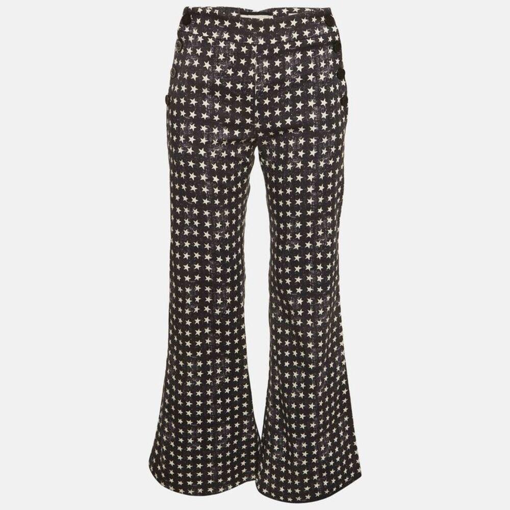 Max Mara Sfilata Black Star Print Denim Wide Leg Pants S